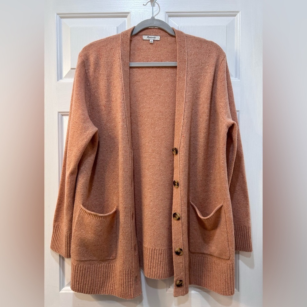 MADEWELL Donegal Maysfield Cardigan Sweater Sz L Peach Merino Wool Button Up - Picture 4 of 11